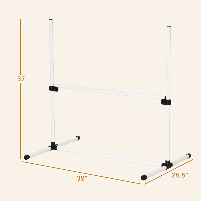 Ensemble 6 pièces d'équipement de dressage pour chien avec barres de saut à hauteur réglable et sac de transport, blanc
