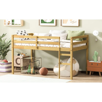 Rubber Wood Twin Loft Bed With , Platform Of Strengthened Slats, Low - Height Design For Secure Ascent And Descent, Large Under Storage Area, Classic Color Combination Solid Structure, , Ample