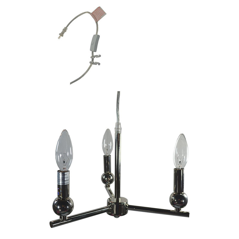 Lustre classique / traditionnel à 3 lumières de style bougie Farah, Nickel poli