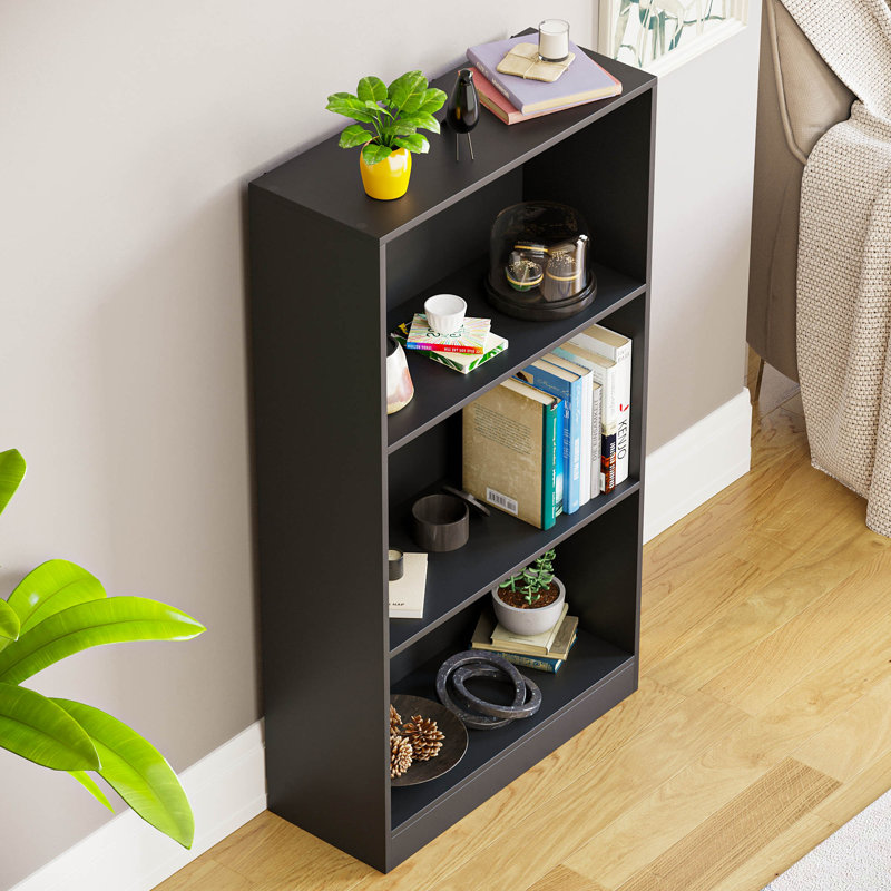 Modern Manufactured Wood Bookcase, Black, (3 Shelves) 108cm H x 60cm W x 24cm D