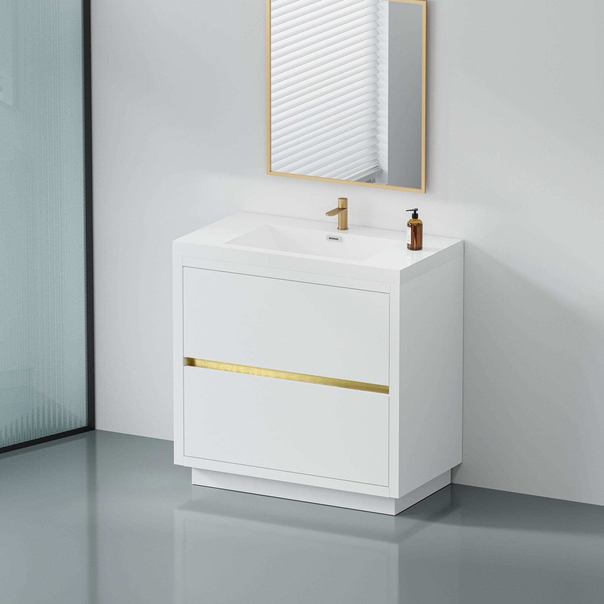 Latitude Run® Bathroom Storage Vanity Cabinet with Stone Resin ...