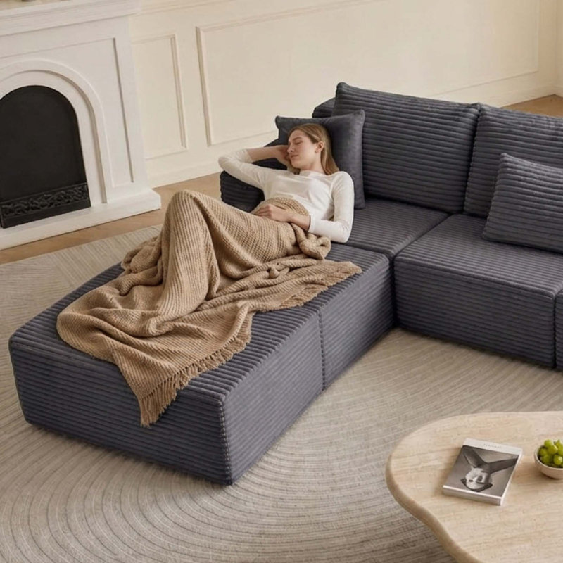 Canapé modulaire modulaire avec confort en mousse à mémoire de forme profonde, Tissu gris