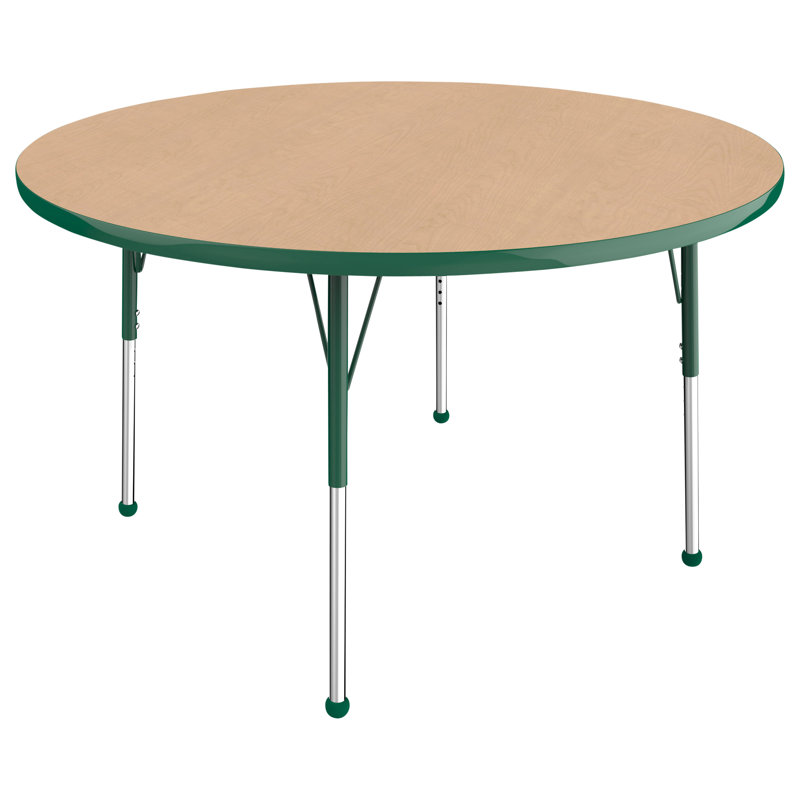 Table ronde à hauteur réglable, 48", Érable / vert, Standard Ball Glide