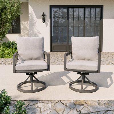 Merrill 2-Piece Aluminum Patio Swivel Chairs With Light Grey Cushions