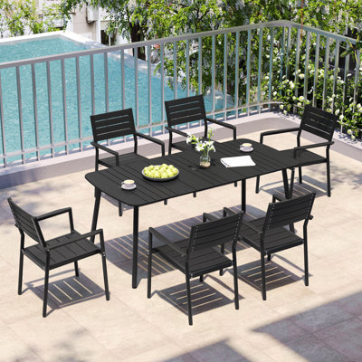 Table de salle à manger de patio ovale avec trou pour parasol et structure en aluminium