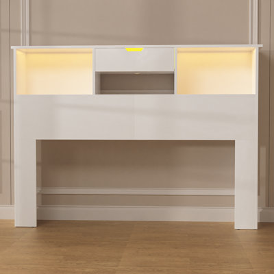 Queen Size Headboard,bed Headboard With Storage Shelf For Full Size Bed Frame,stylish Bookcase Headboard With Charging Station & Led Lights,engineered by Ivy Bronx