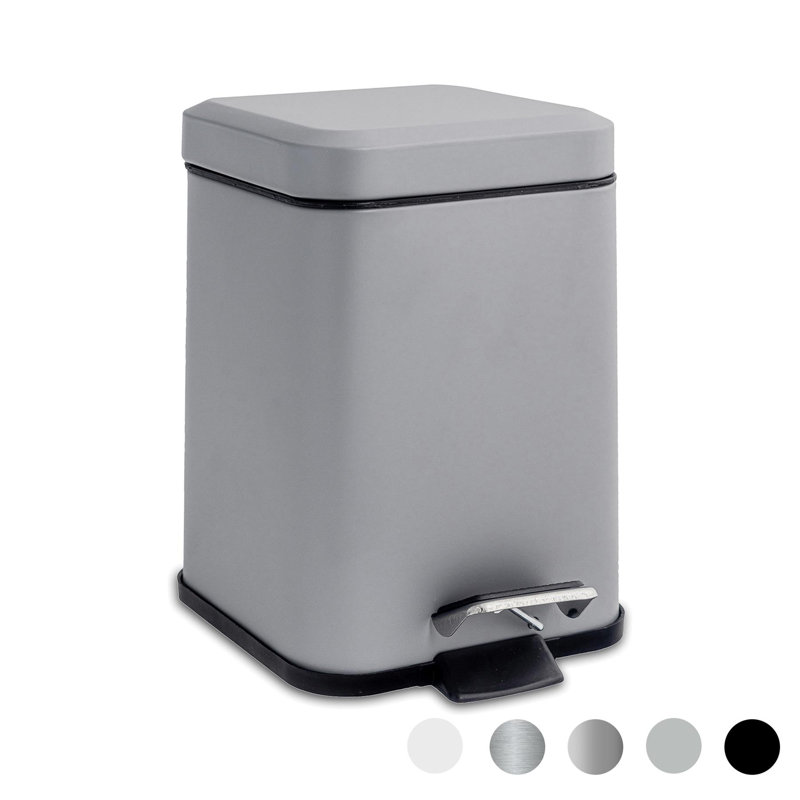 Harbour Housewares 3L Square Bathroom Pedal Bin, Grey