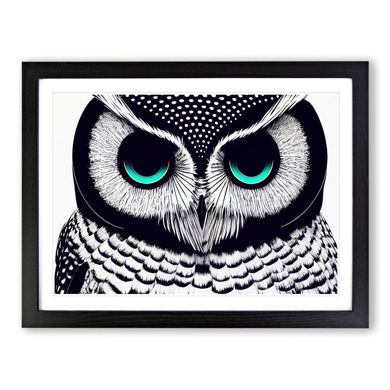 Illuminated Owl - Single Picture Frame Print, Black, 46cm H x 64cm W x 2cm D