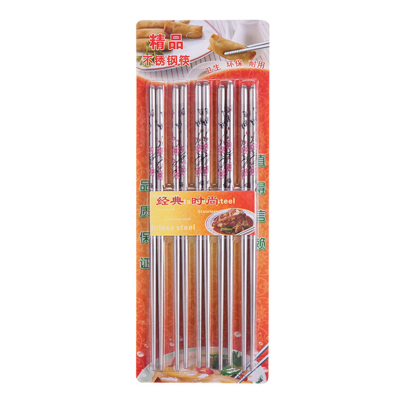 5 paires (10 pièces) de baguettes en acier inoxydable argentées de haute qualité