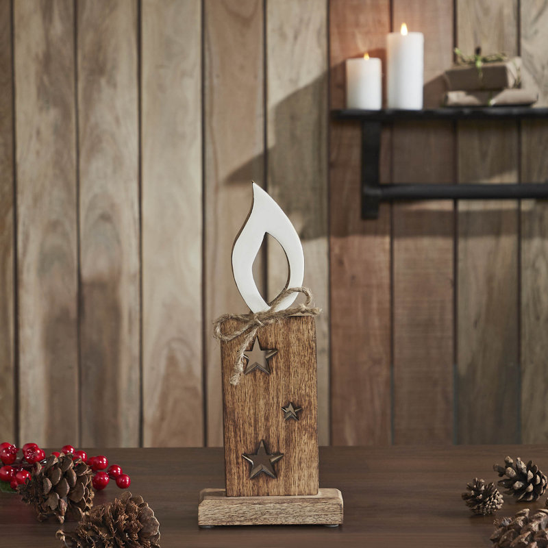 Figurine en bois classique avec flamme blanche de Pâques classique et étoiles, H 12 po x l 5 po x P 2 po