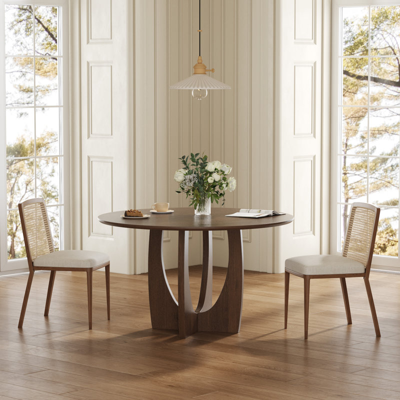 42" Cross Legs Soild Wood Round Dining Table, Walnut