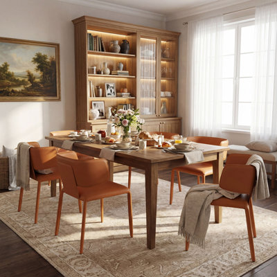 Saddle Leather Dining Chair Upholstered Side Chair With Padded Seat, Wingback Vanity Chair With Metal Frame For Dining Living Room Vanity Office, Orange