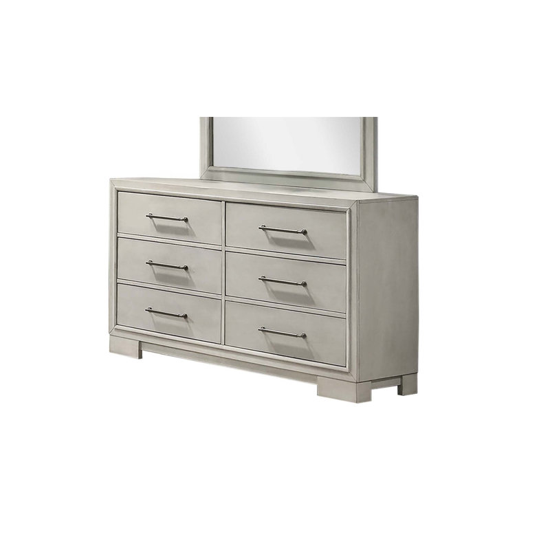 Commode 1Pc de style maison de campagne moderne avec six tiroirs spacieux, des poignées épurées et des pieds carrés pour un rangement élégant