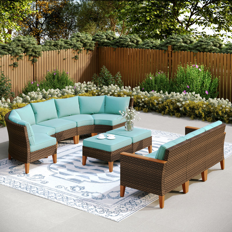 Ensemble de meubles de patio en osier 8 pièces Shutesbury, Bleu