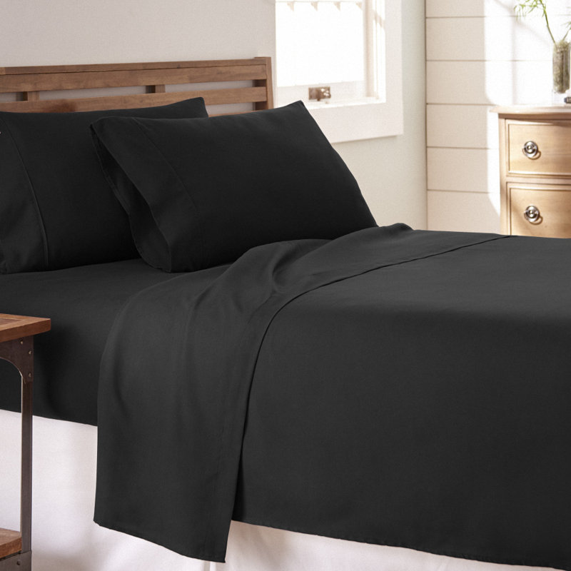 Sateen Double Brushed Microfiber Sheet Set, Onyx, Queen Sheet Set + Fitted Sheet + 2 Pillowcases