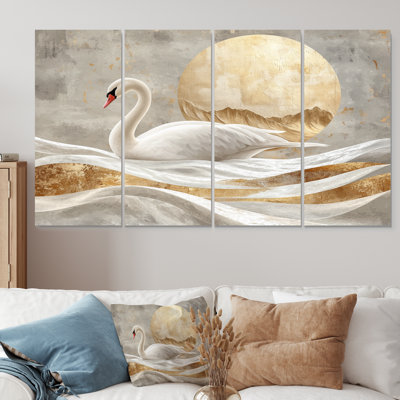 Marbre dansant du cygne III - Art mural animal cygnes - ensemble d'art mural moderne 4 pièces