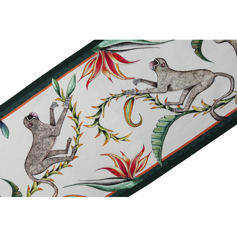 Ardmore 'Monkey Paradise' Cotton Runner, Chalk, 94" x 16"