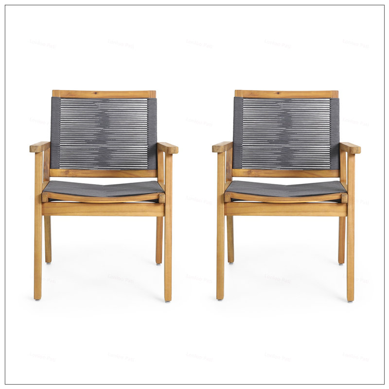 MCGILL Transitional Acacia Wood Dining Chairs With Durable Rope Weave, Set Of 2, 400 Lbs Capacity