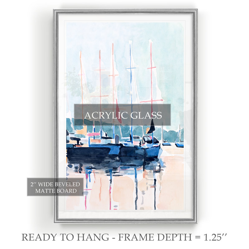 «Watercolor Boat Club I», reproduction sur toile, H 22,5 po x l 30,5 po x P 1,5 po, Cadre argenté