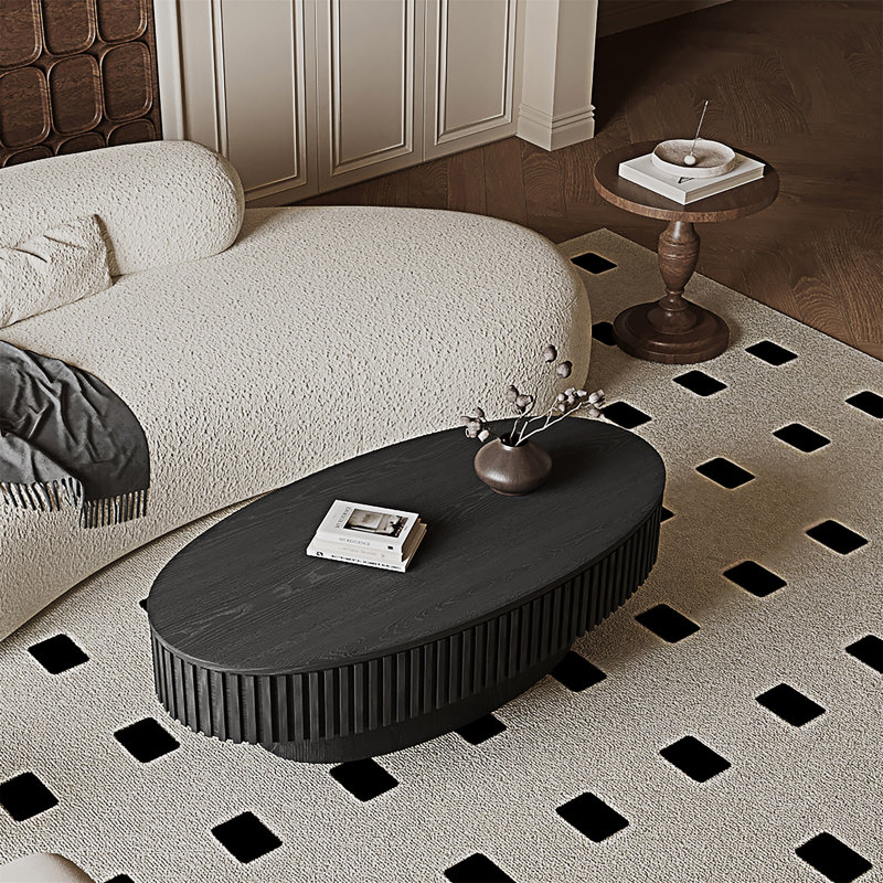 Table basse ovale avec rangement, Noir
