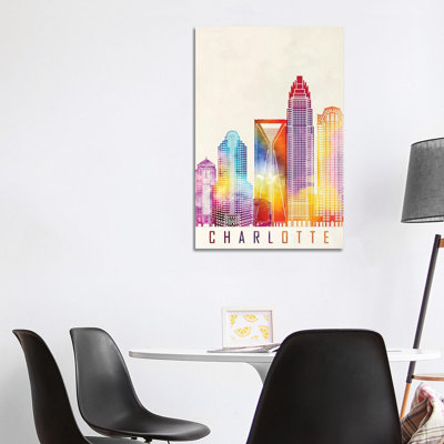 Charlotte Landmarks Watercolour by Paul Rommer - Wrapped Canvas Print