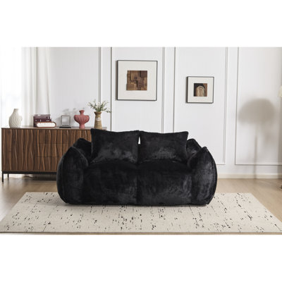 Fauteuil à billes géant pour adultes, moelleux noir moelleux, chaise longue surdimensionnée pour salon et chambre à coucher, sans assemblage, conception ergonomique avec mousse haute résilience noire, assemblage