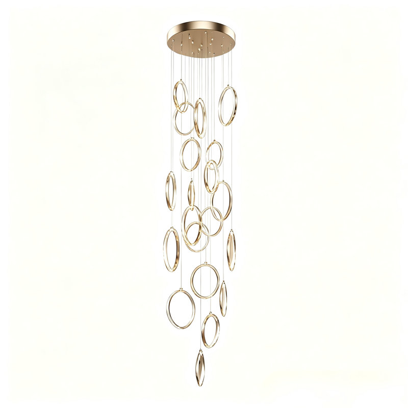 Luminaire suspendu moderne à 20 lumières DEL en cristal à intensité variable, Doré