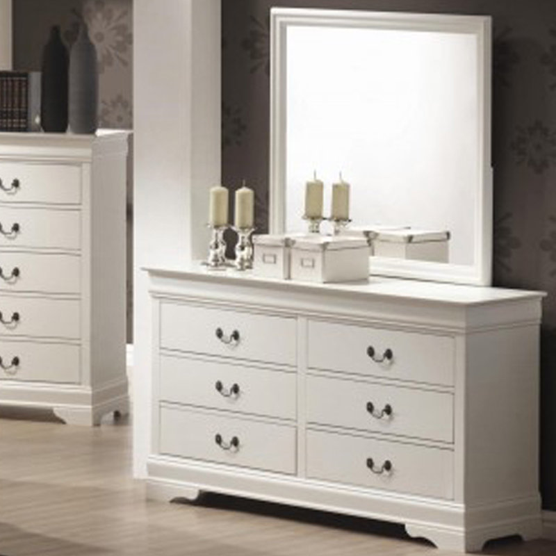 Commode double 6 tiroirs avec miroir Hemmer, Blanc