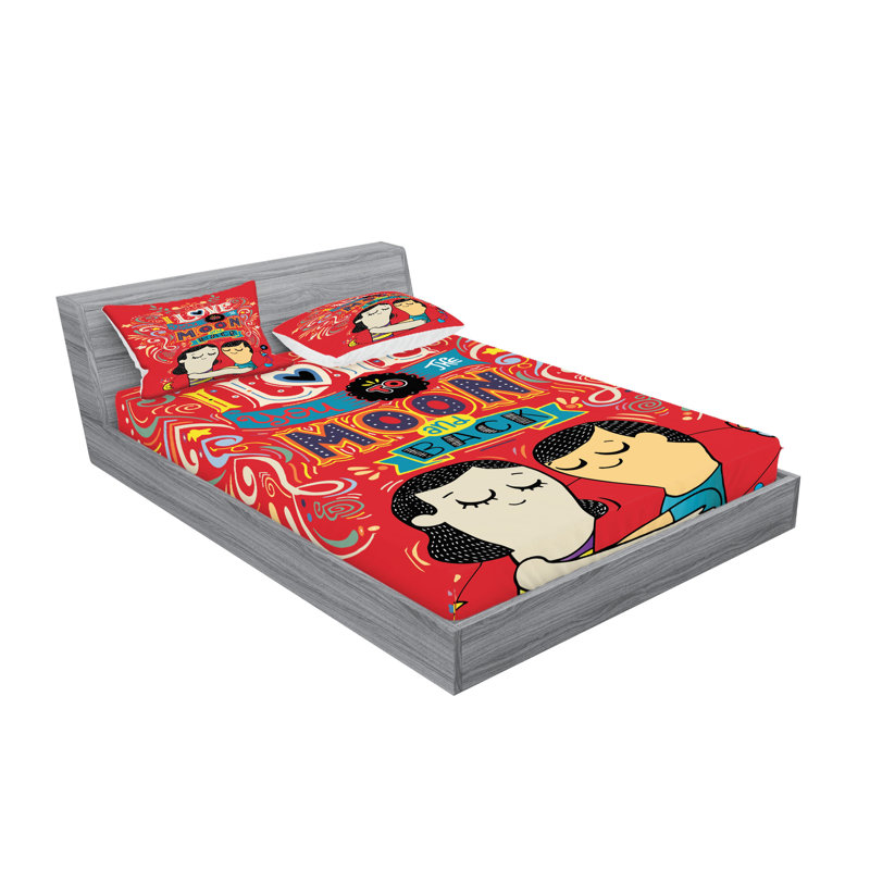 Drap-housse et coussin décoratif Ambesonne I Love You rouge bleu, Ensemble de draps pour très grand lit californien