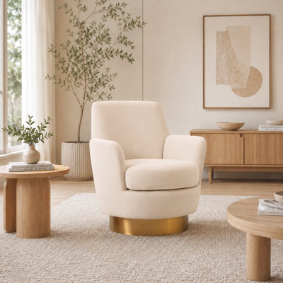 Modern Stylish 360° Swivel Upholstered Office Barrel Chair with Gold Metal Base