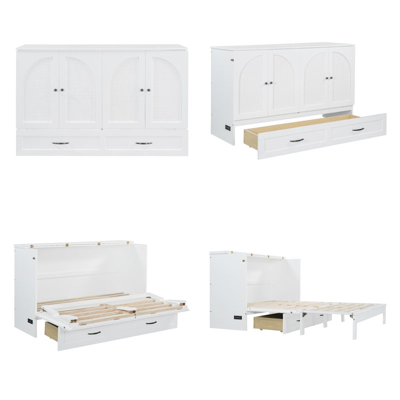 Grand lit escamotable en bois massif avec grands tiroirs, Grand lit, Blanc