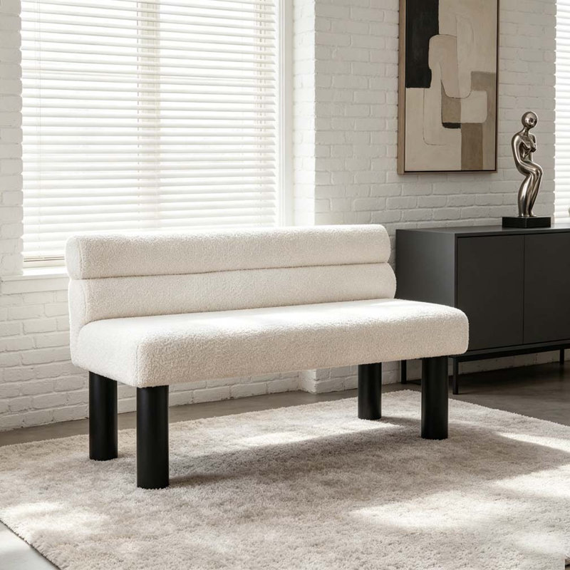 Boucle Upholstered Dining Benc, Beige Black, Brown