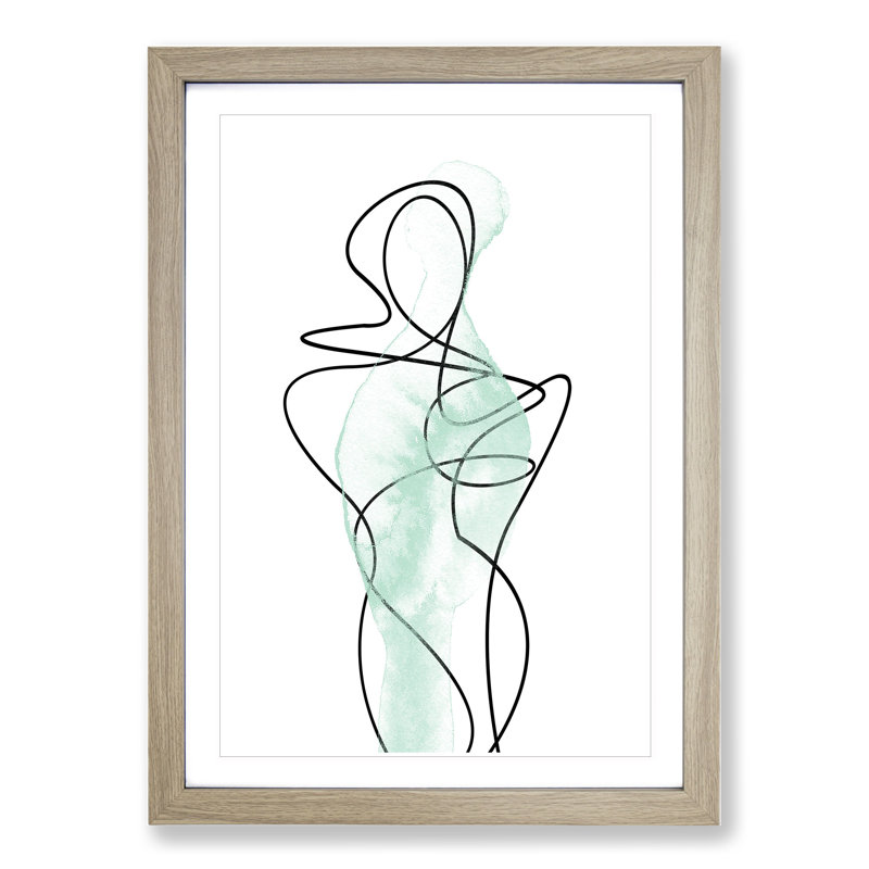 Female Form Green - Picture Frame Graphic Art, 90cm H x 65cm W x 2cm D, Oak