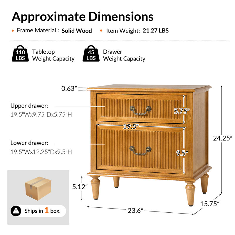 Table d'appoint Satine Farmhouse en bois massif de 60 cm de large avec prise intégrée, Gland
