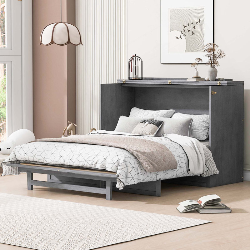 Lit escamotable avec grands tiroirs Murphy, Grand lit, Gris
