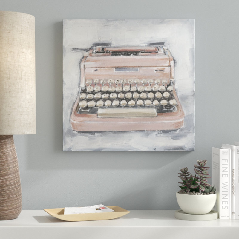 «Vintage Typewriter IV», peinture sur toile, H 20 po x l 20 po, Toile tendue