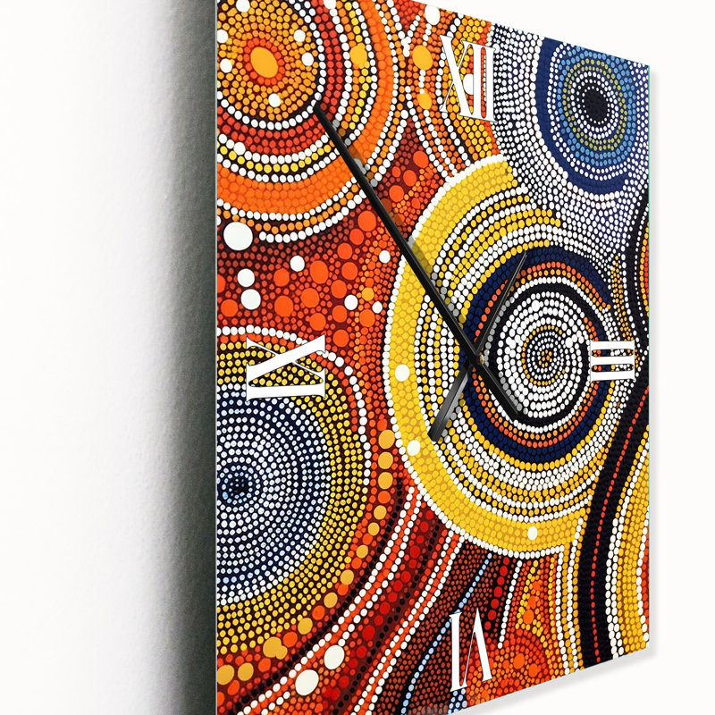 Compositions ambrées circulaires aborigènes VI - horloges murales transitionnelles, Très grand