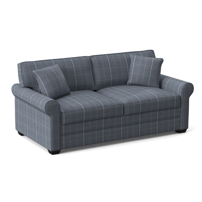 Bedford Upholstered 79'' Sofa, Java Finish, Lapis Plaid; 0126-63