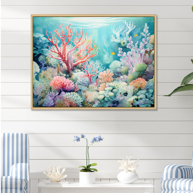 Underwater Coral Symphony Ii II - Coastal Coral Under Water, art mural, H 34 po x l 44 po x P 1,5 po, Cadre naturel flottant