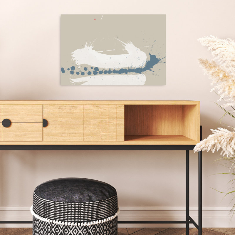 Blue White Abstract Strokes Abstract Contemporary Modern Wall Art Print 1 Piece Wrapped Canvas Wall Art