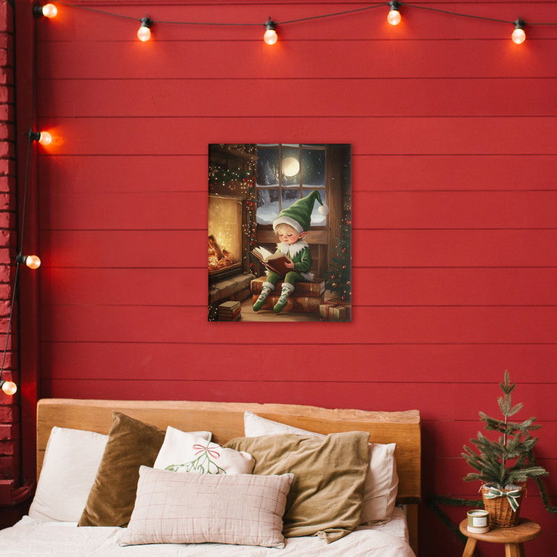 «Reading Elf» par Fireplace Canvas, conception par Arlington Prints, H 30 po x l 24 po
