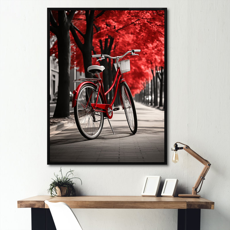 Lizzaicyclie bicyclette ivoire encadrée sur toile, H 32 po x l 16 po x P 1 po, Cadre flottant noir