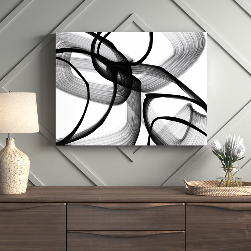 «Abstract Poetry in Black and White 100» par Irena Orlov, art mural moderne sur toile, H 36 po x l 48 po, Toile tendue