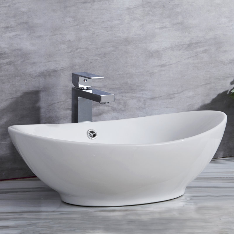 Lavabo de salle de bain ovale en porcelaine vitreuse avec trop-plein modern