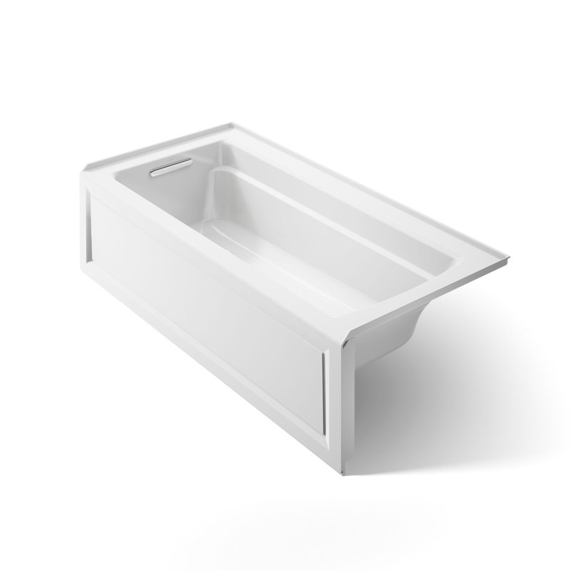 Baignoire en alcôve Archer® de 66 po x 32 po avec surface chauffante Bask®, tablier intégré, bride intégrée et bonde à droite