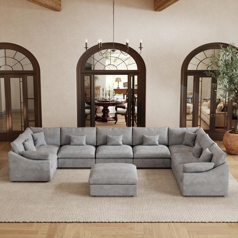 Canapé modulaire Elowen, Lin gris clair / chenille
