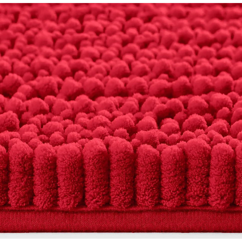 Red Large 2 Piece Set Soft Cozy Plush Chenille Bath Mat Bathroom Rug, Red