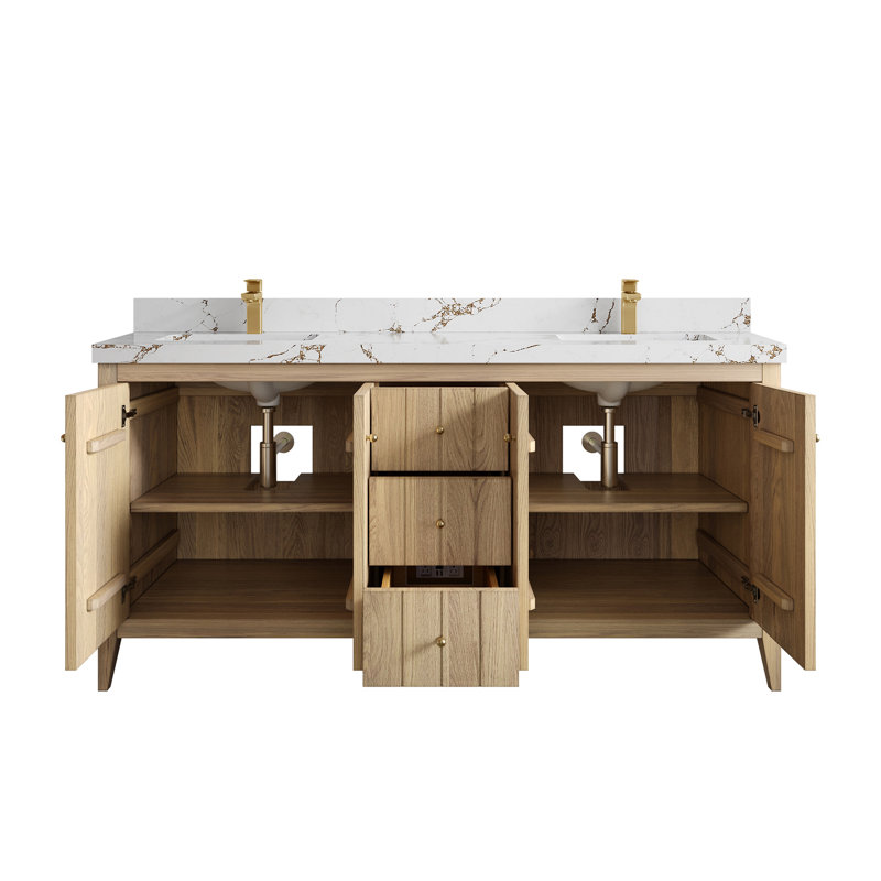 Chêne d'Atlanta 72 po X P 22 po D Meuble-lavabo double avec 2 po , Brun Viola