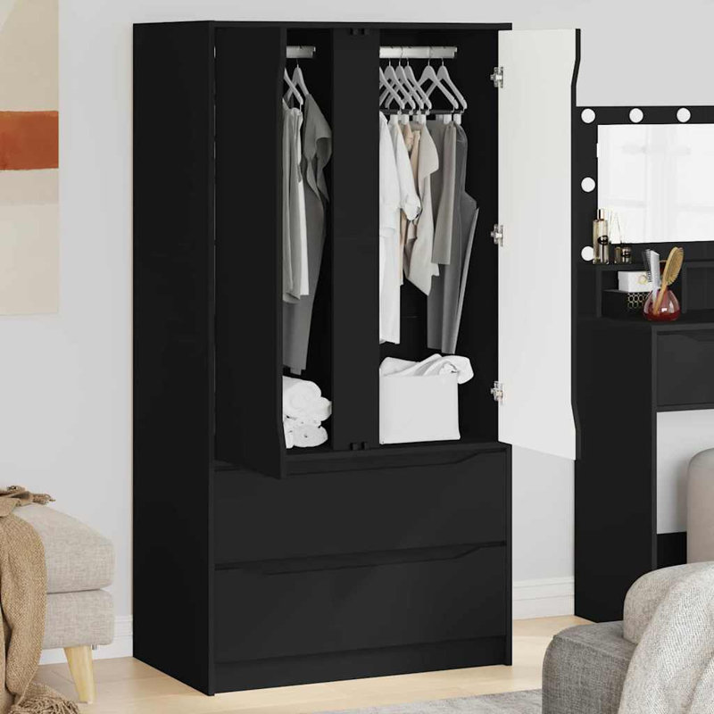 Manufactured Wood Wardrobe, Black