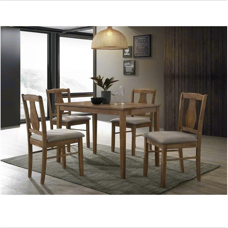 Ensemble de salle à manger 5 pièces en bois de chêne naturel antique, table de salle à manger en bois massif et 4 chaises d'appoint avec coussin, mobilier de salle à manger peu encombrant